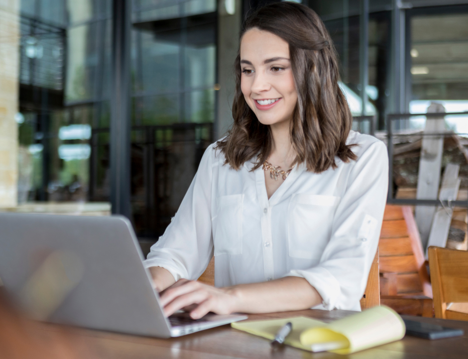 Business student working with her laptop