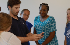 Student working with his cellphone