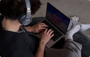 Student working with his laptop