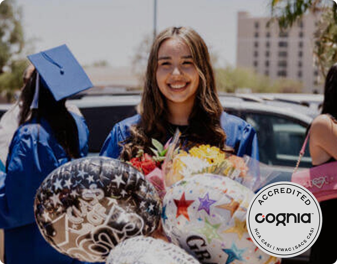 Girl with graduation globes