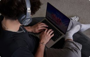 Student working with his laptop
